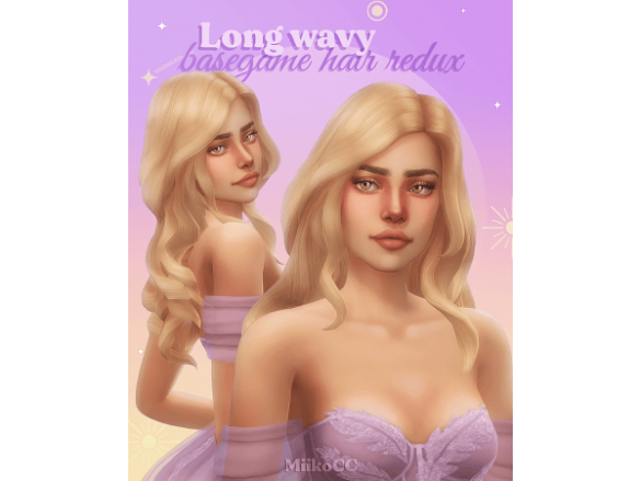 The Sims 4 Basegame hair redux ~ 'Long wavy over rt shoulder' by Miiko