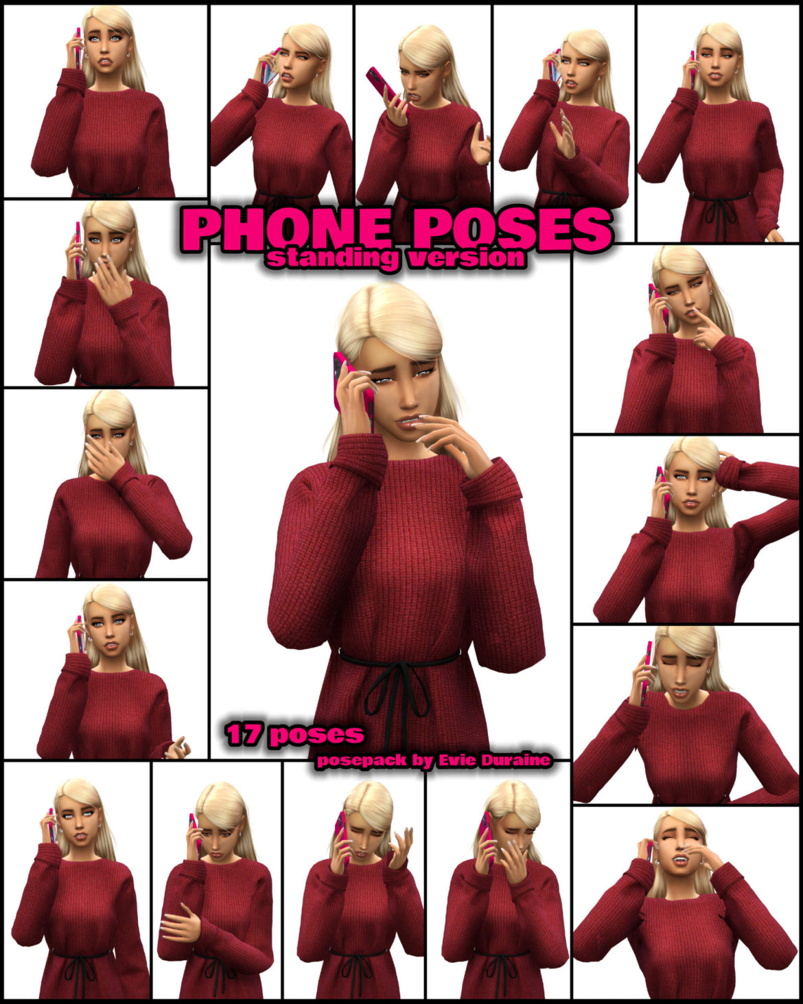 The Sims 4 evieduraine phone poses standing