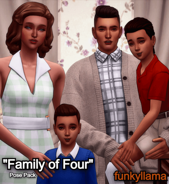 The Sims 4 family of four pose pack 5 poses 4 sims
