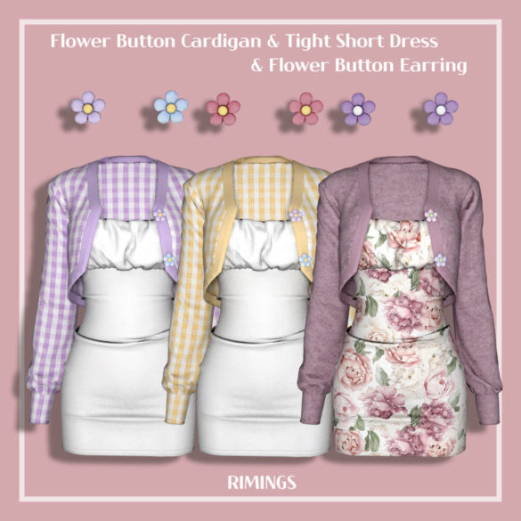 Cardigan Tight Short Dress Flower Earrings