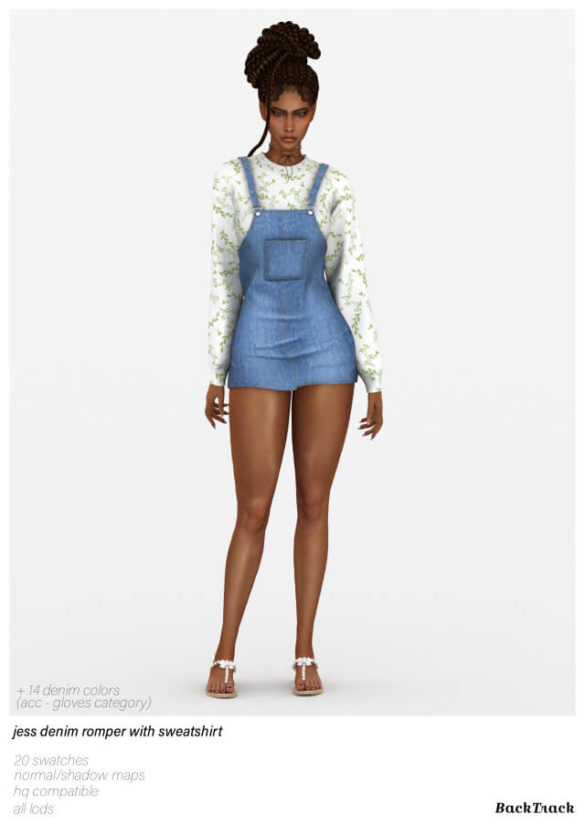 The Sims 4 jess denim romper with sweatshirt