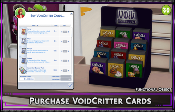 The Sims 4 Purchase VoidCritter Cards