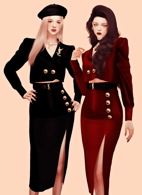 The Sims 4 saint laurents crop jacket long skirt set