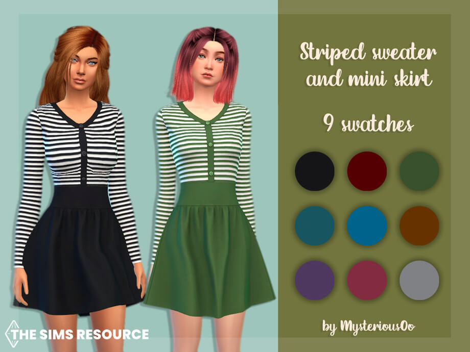 Striped sweater and mini skirt - Best Sims Mods