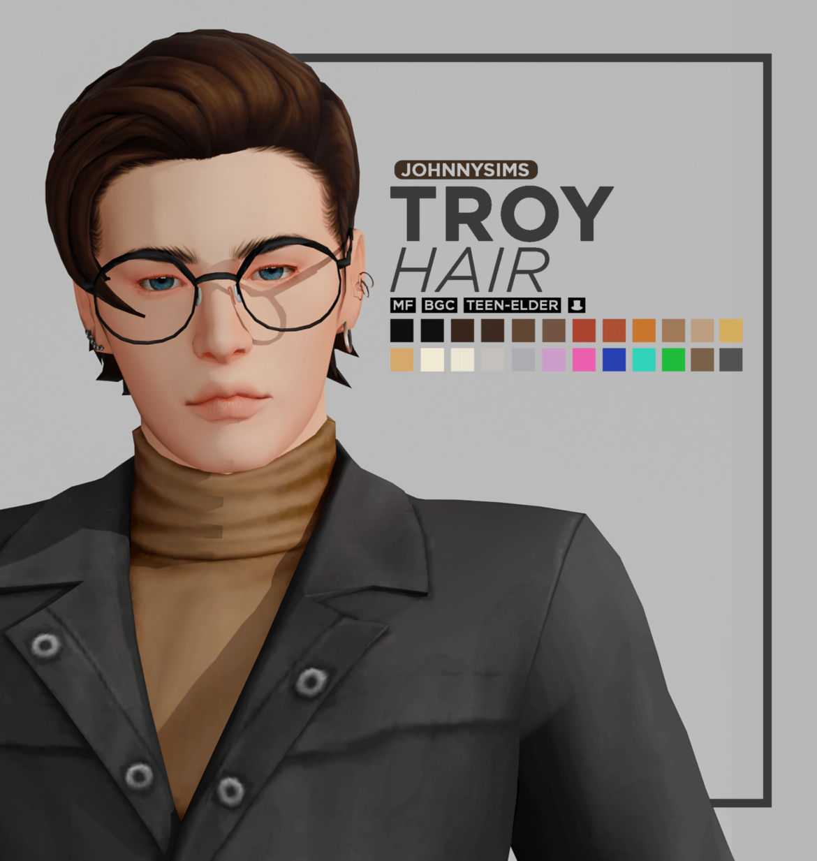 The Sims 4 troy hair info base game compatible