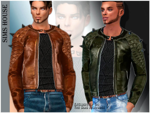 The Sims 4 Men’s studded leather jacket and sweater by Sims House
