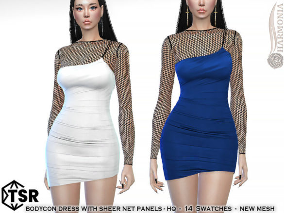 Bodycon Dress With Sheer Net Panels