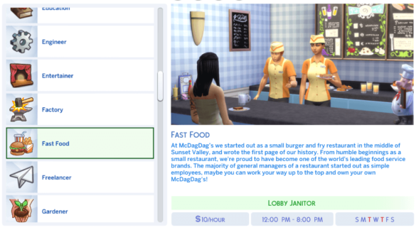 sims 4 fast food career mod