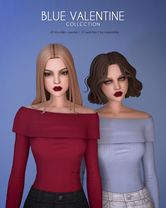 Off Shoulders Sweater - Blue Valentine