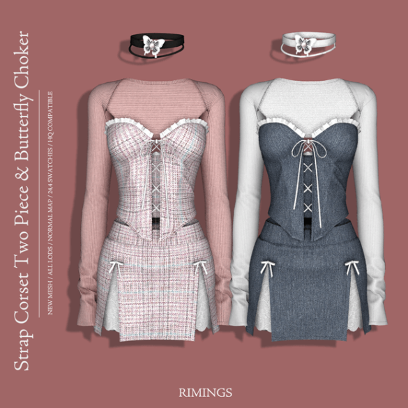 Strap Corset Two Piece & Butterfly Choker