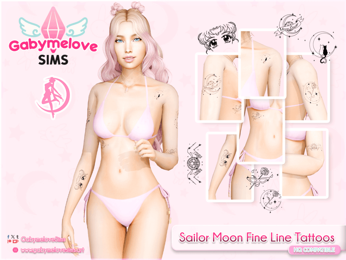 Sailor Moon Fine Line Tattoos